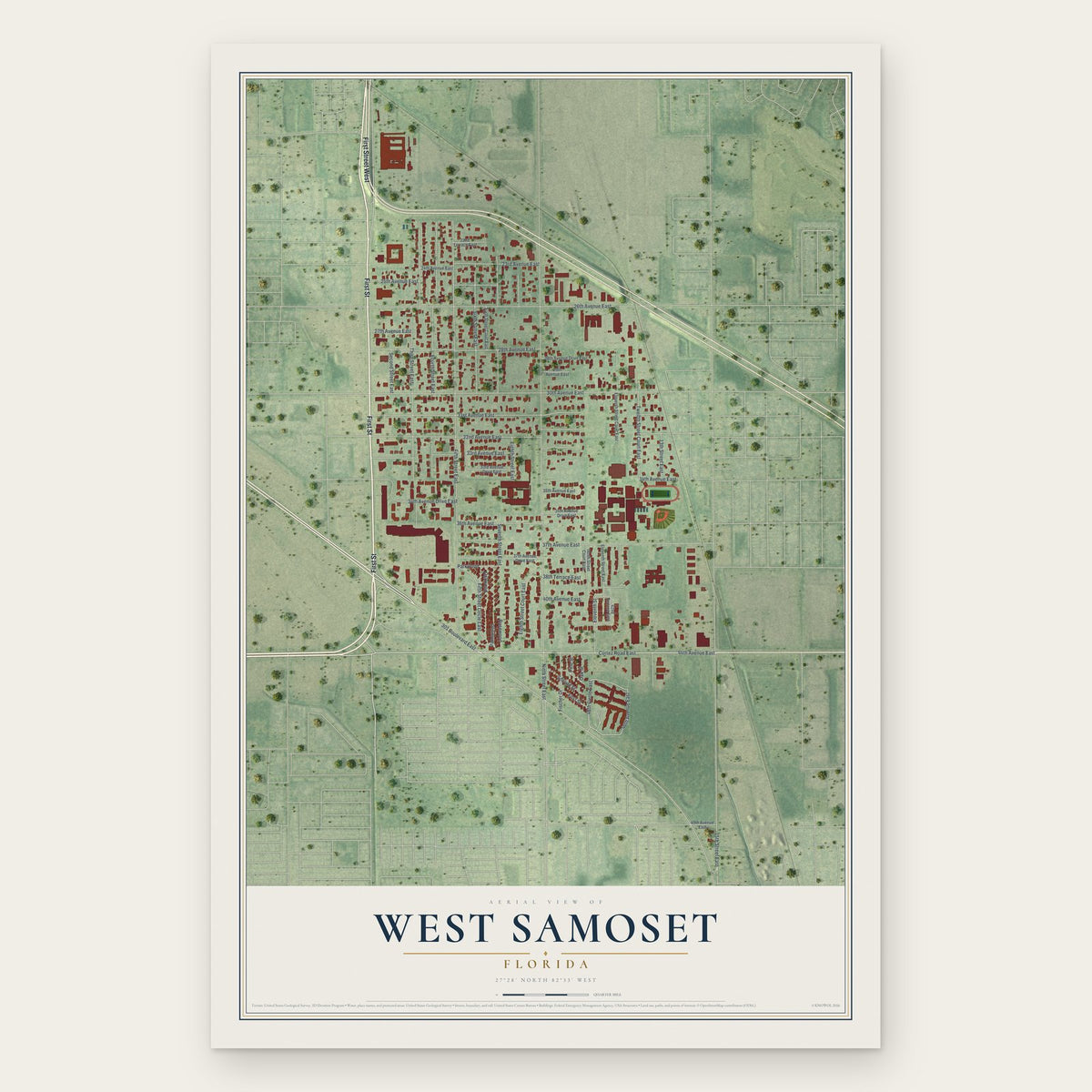 West Samoset, Florida map print, the full design