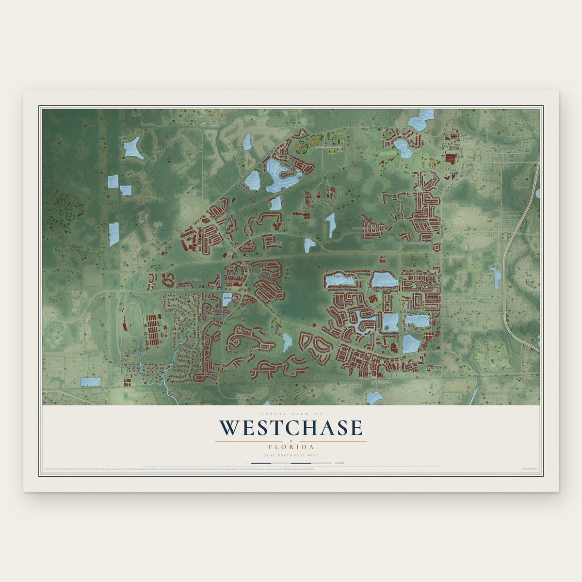 Westchase, Florida map print, the full design
