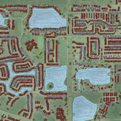 Close-up of the map of Westchase, Florida print showing street and building detail