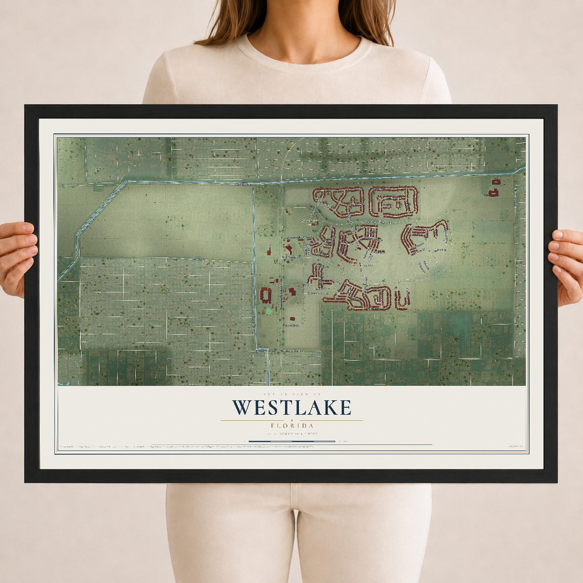 Westlake, Florida map print, 18" x 24" W/ Black Ayous Wood Frame mockup
