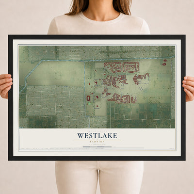 Westlake, Florida map print, 18" x 24" W/ Black Ayous Wood Frame mockup