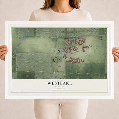 Westlake, Florida map print, 18" x 24" W/ White Ayous Wood Frame mockup