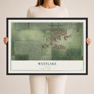 Westlake, Florida map print, 24" x 36" W/ Black Ayous Wood Frame mockup