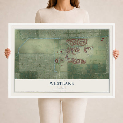 Westlake, Florida map print, 24" x 36" W/ White Ayous Wood Frame mockup