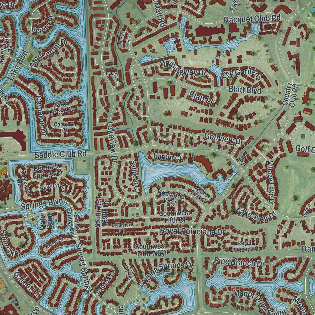 Close-up 1 of the Weston, Florida map artwork