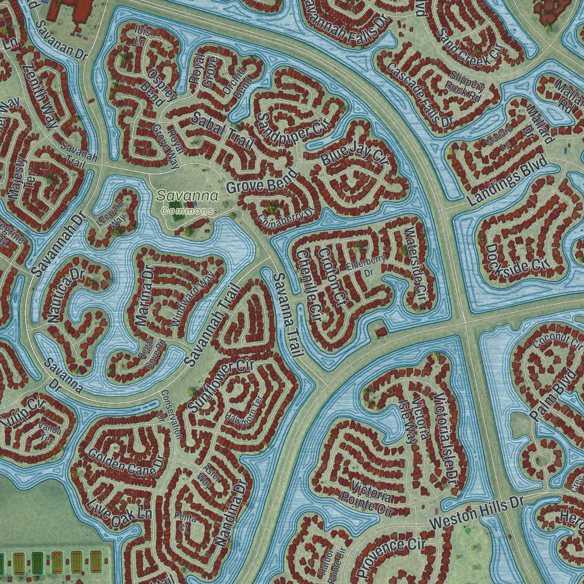 Close-up 2 of the Weston, Florida map artwork