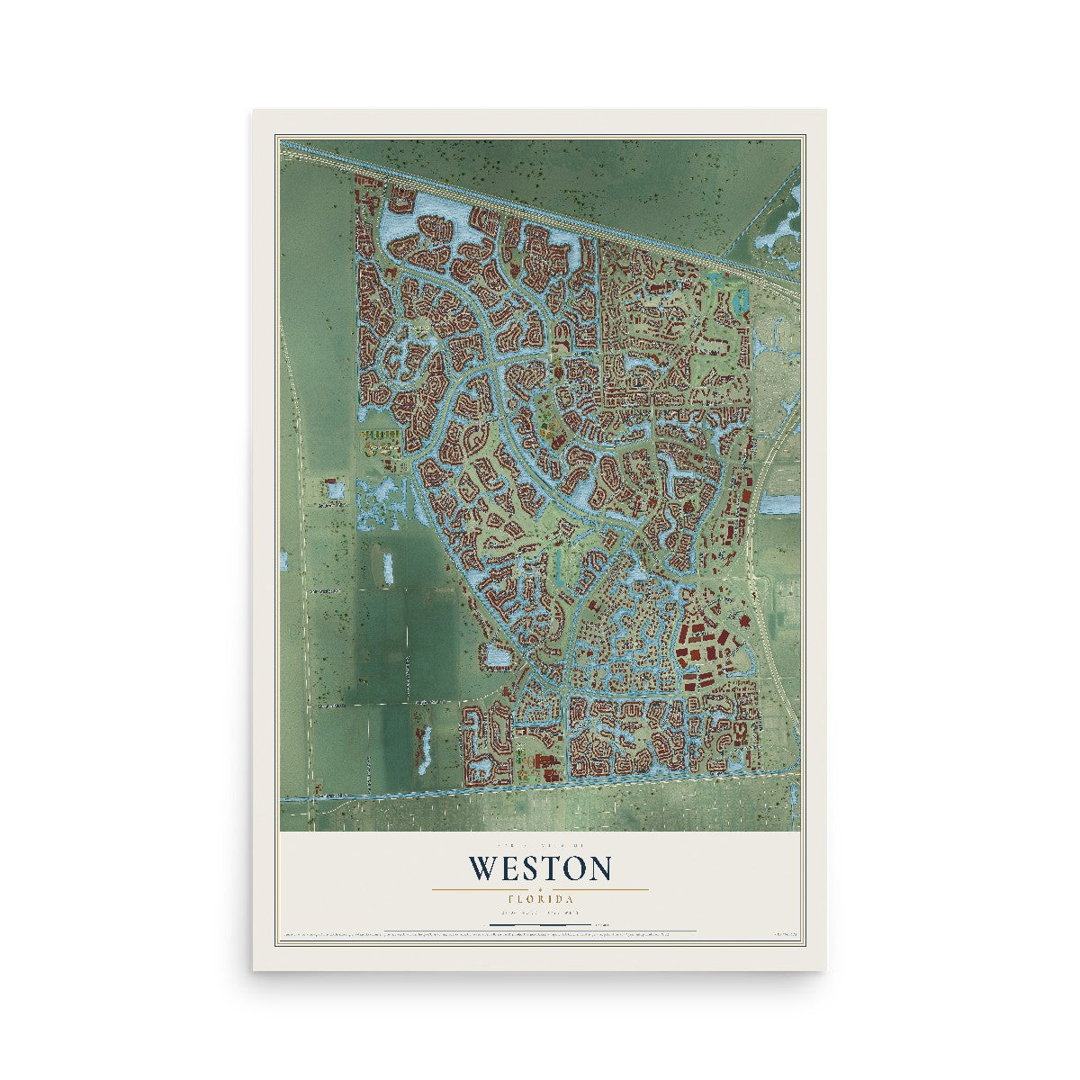 Weston, Florida map print, 12" x 18" Archival Matte Print mockup
