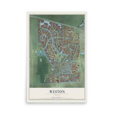 Weston, Florida map print, 12" x 18" Archival Matte Print mockup