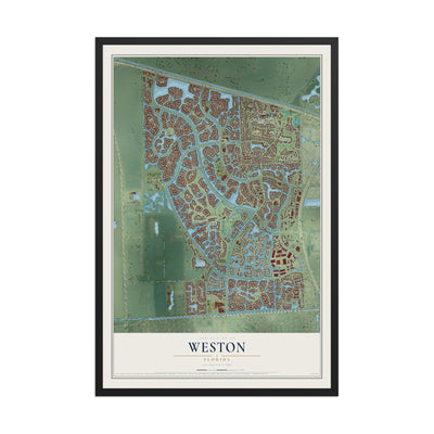 Weston, Florida map print, 12" x 18" W/ Black Ayous Wood Frame mockup