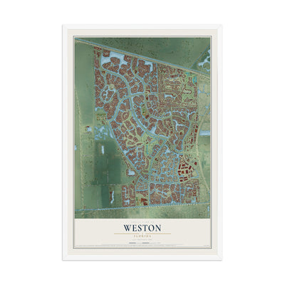 Weston, Florida map print, 12" x 18" W/ White Ayous Wood Frame mockup
