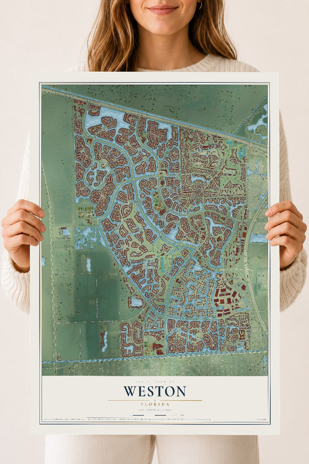 Weston, Florida map print, 18" x 24" Archival Matte Print mockup