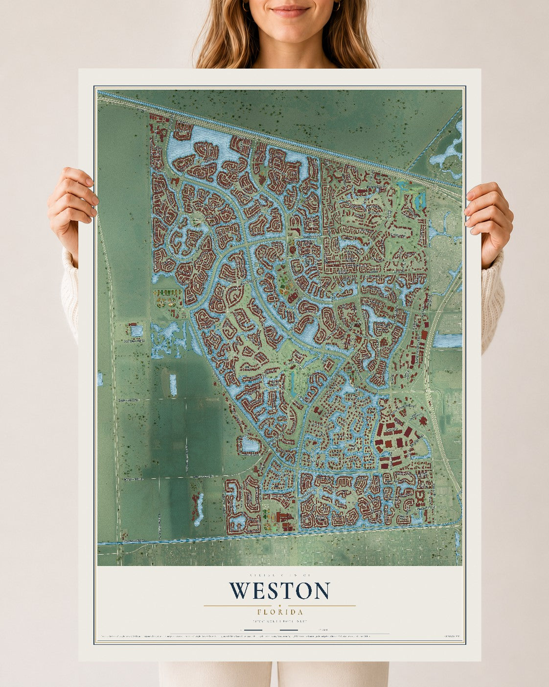 Weston, Florida map print, 24" x 36" Archival Matte Print mockup