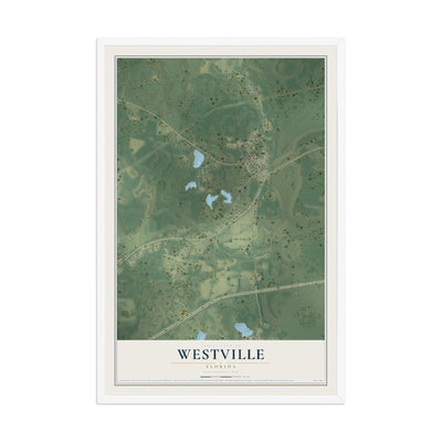 Westville, Florida map print, 12" x 18" W/ White Ayous Wood Frame mockup