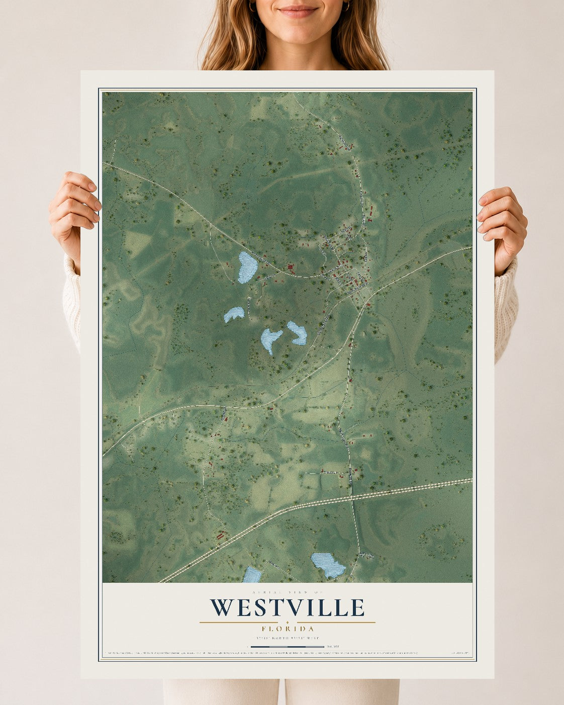 Westville, Florida map print, 24" x 36" Archival Matte Print mockup