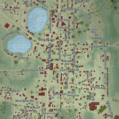 Close-up 1 of the Wewahitchka, Florida map artwork