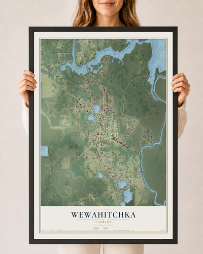Wewahitchka, Florida map print, 24" x 36" W/ Black Ayous Wood Frame mockup