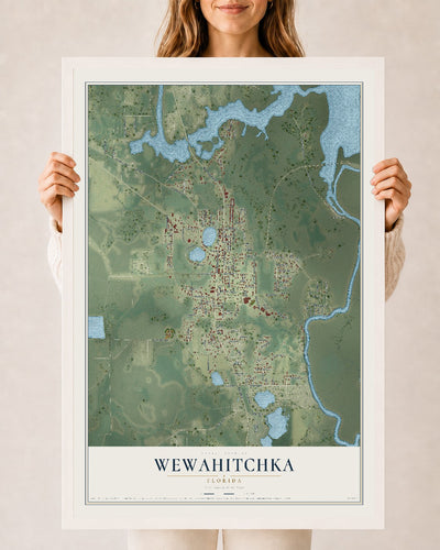 Wewahitchka, Florida map print, 24" x 36" W/ White Ayous Wood Frame mockup