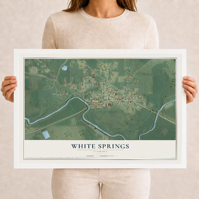 White Springs, Florida map print, 12" x 18" W/ White Ayous Wood Frame mockup