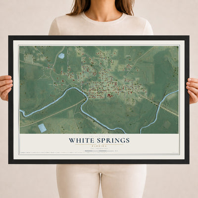 White Springs, Florida map print, 18" x 24" W/ Black Ayous Wood Frame mockup
