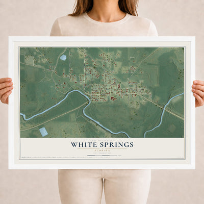 White Springs, Florida map print, 18" x 24" W/ White Ayous Wood Frame mockup