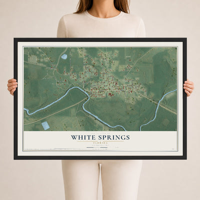 White Springs, Florida map print, 24" x 36" W/ Black Ayous Wood Frame mockup