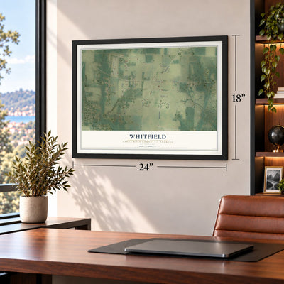 Whitfield, Santa Rosa County, Florida map, 18 x 24 inch print in a black frame in a home office