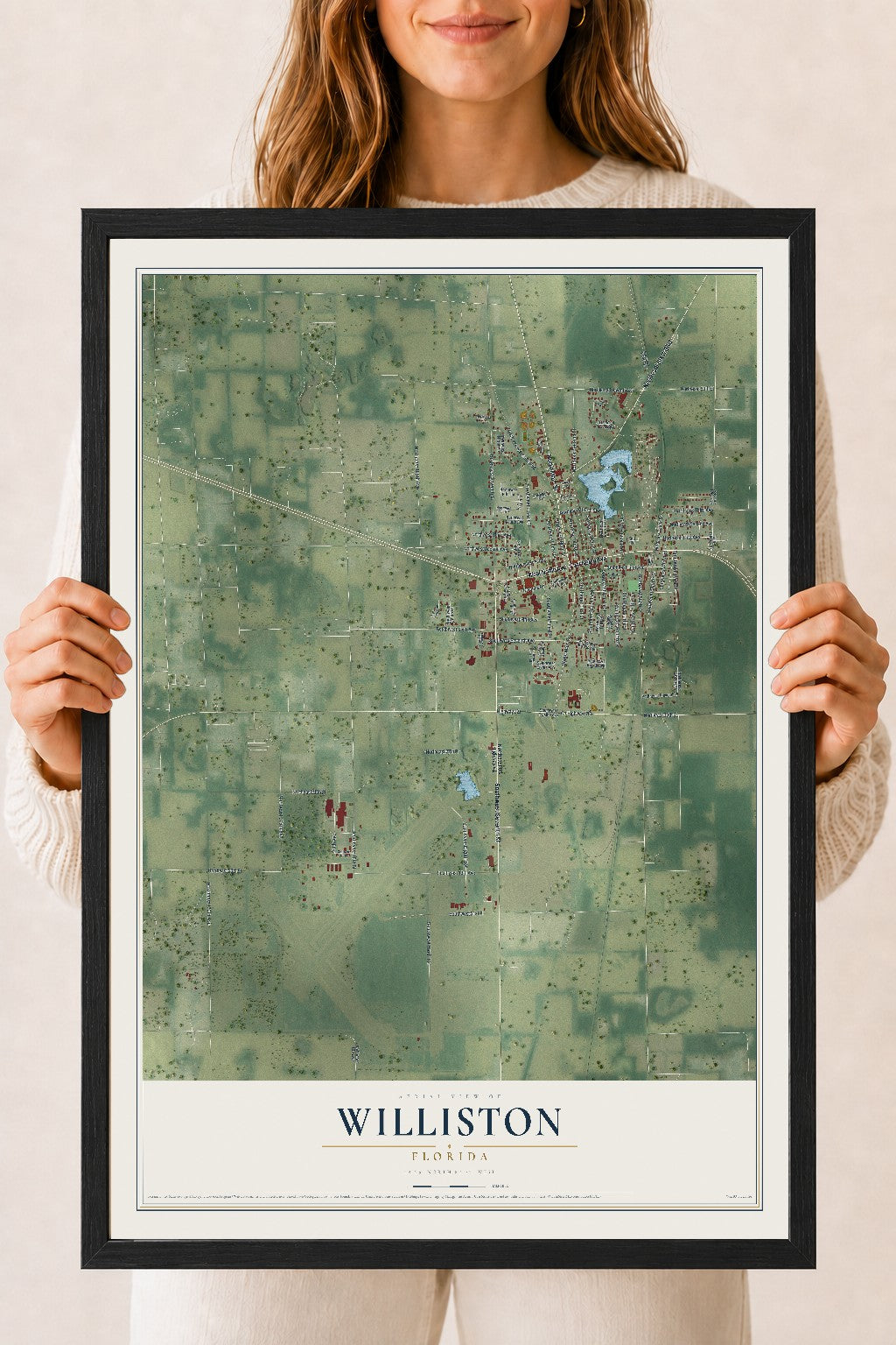 Williston, Florida map print, 18" x 24" W/ Black Ayous Wood Frame mockup