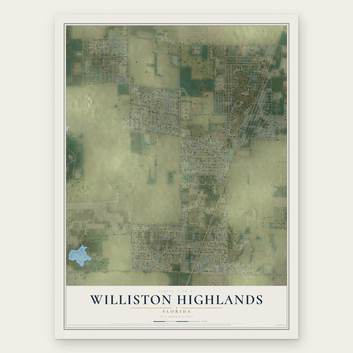 Williston Highlands, Florida map print, the full design