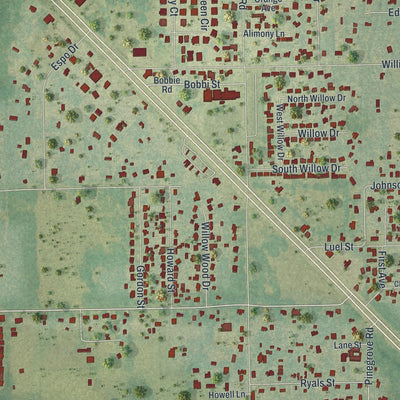Close-up of the map of Willow Oak, Florida print showing street and building detail