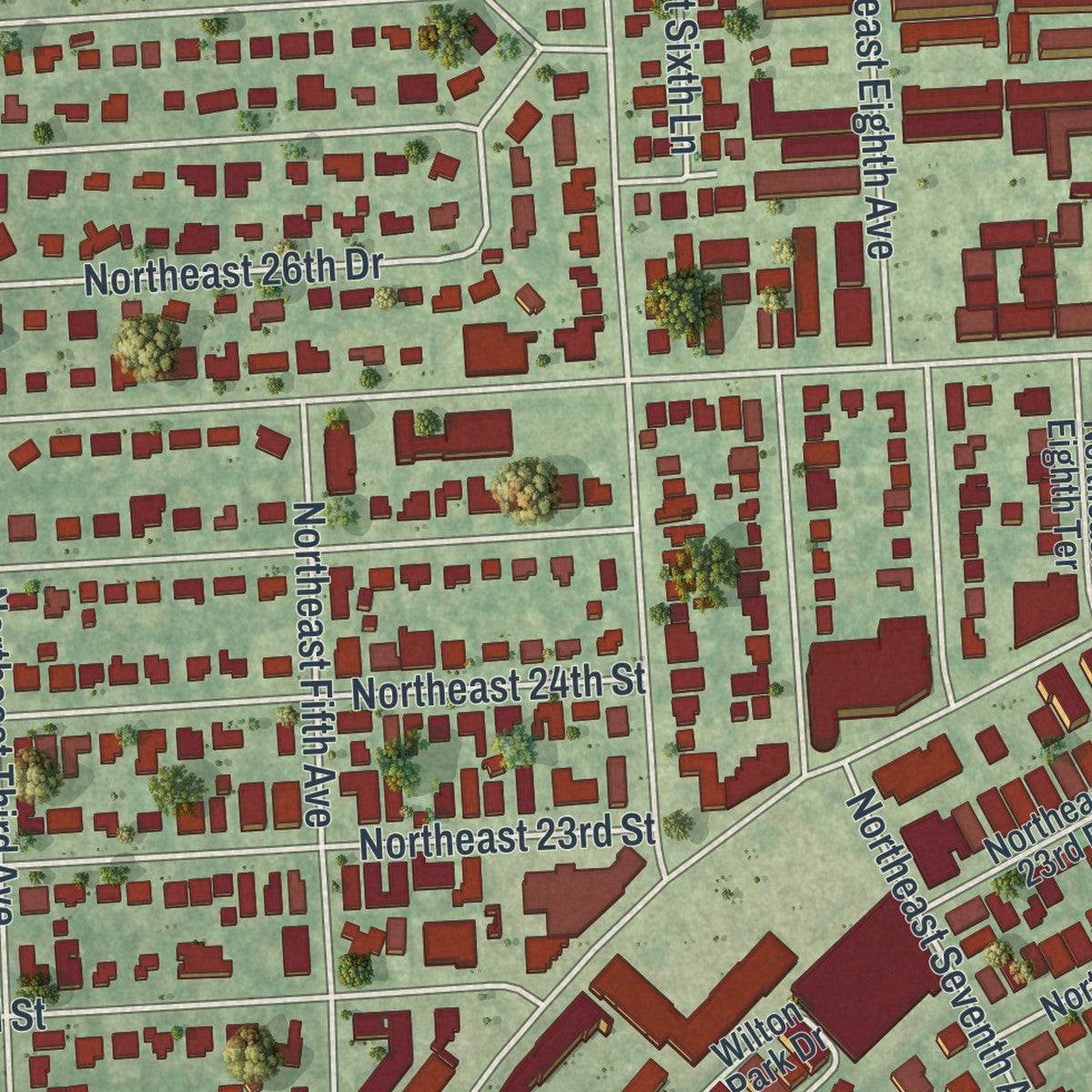 Close-up 1 of the Wilton Manors, Florida map artwork