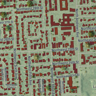 Close-up 2 of the Wilton Manors, Florida map artwork