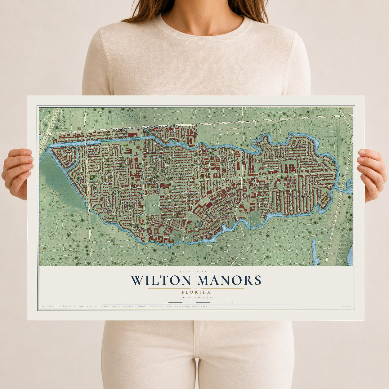 Wilton Manors, Florida map print, 12" x 18" Archival Matte Print mockup