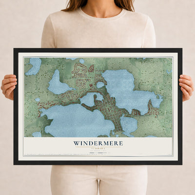 Windermere, Florida map print, 12" x 18" W/ Black Ayous Wood Frame mockup