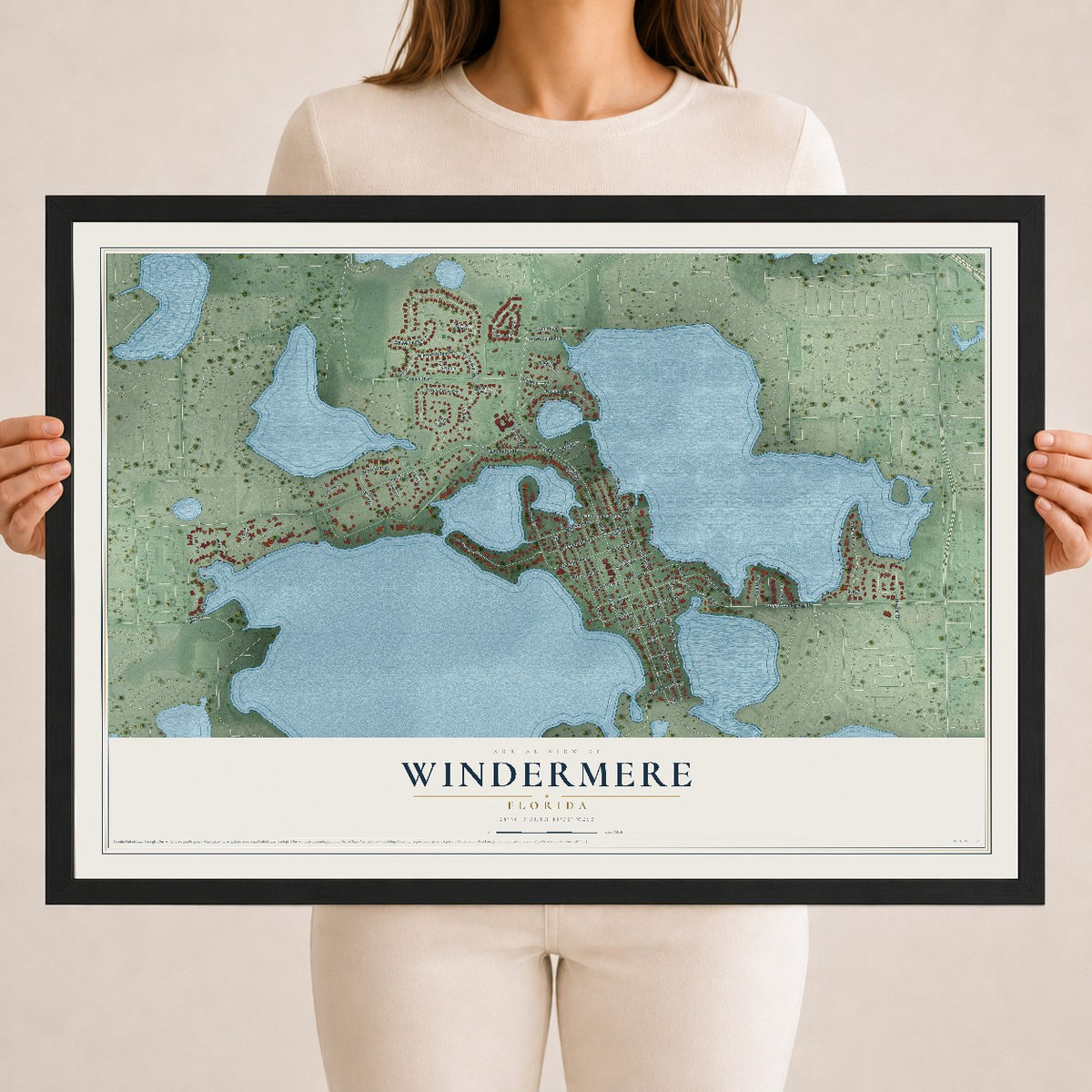 Windermere, Florida map print, 18" x 24" W/ Black Ayous Wood Frame mockup