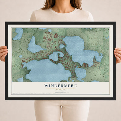 Windermere, Florida map print, 18" x 24" W/ Black Ayous Wood Frame mockup
