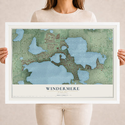 Windermere, Florida map print, 18" x 24" W/ White Ayous Wood Frame mockup