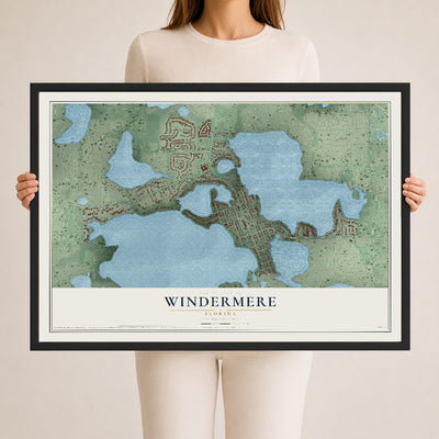 Windermere, Florida map print, 24" x 36" W/ Black Ayous Wood Frame mockup