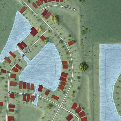 Close-up of the map of Winding Cypress, Florida print showing street and building detail