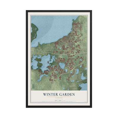 Winter Garden, Florida map print, 12" x 18" W/ Black Ayous Wood Frame mockup