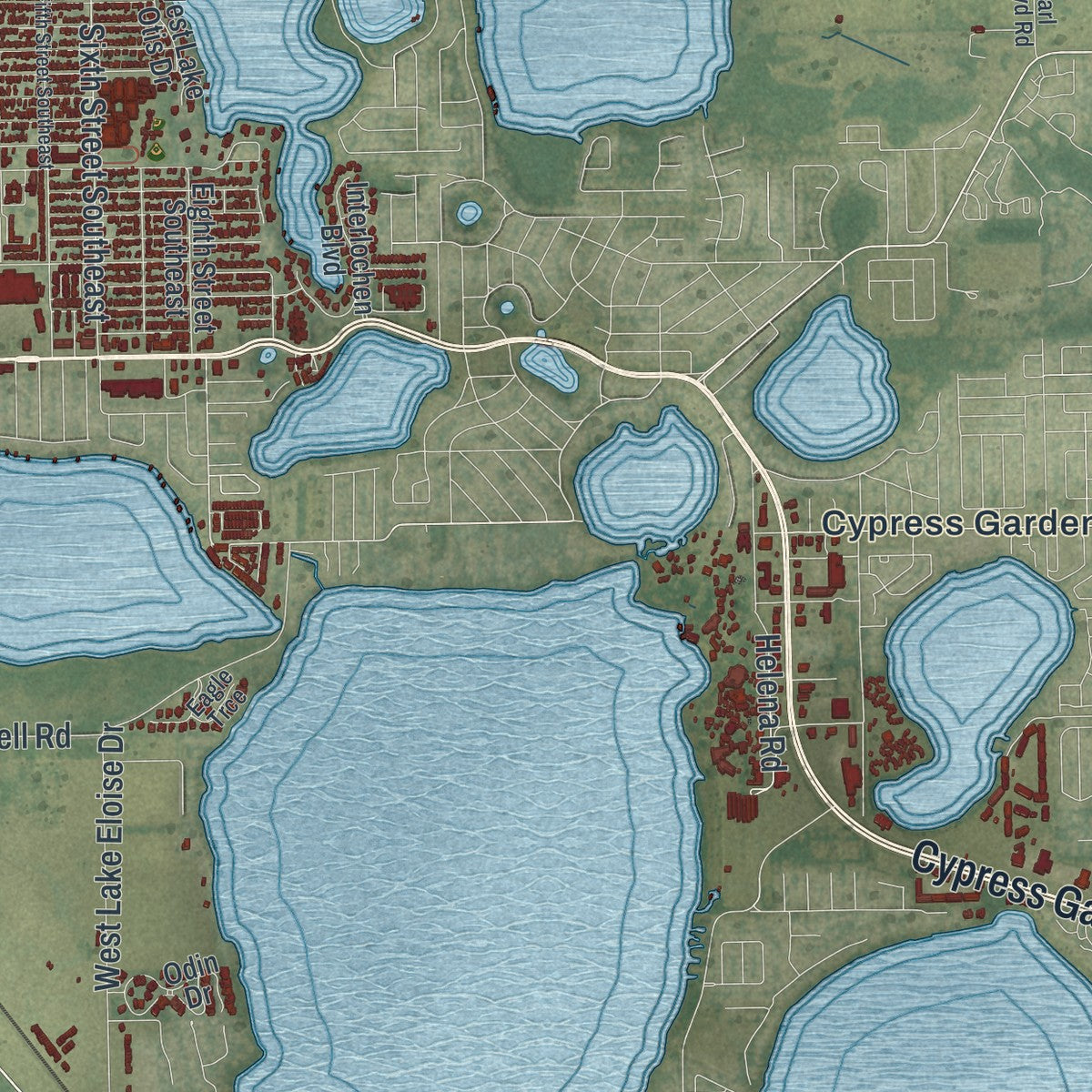Close-up 2 of the Winter Haven, Florida map artwork