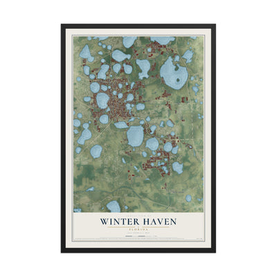 Winter Haven, Florida map print, 12" x 18" W/ Black Ayous Wood Frame mockup