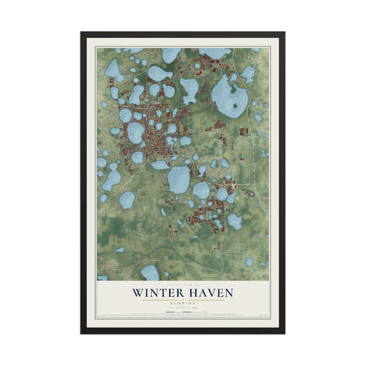 Map of Winter Haven, Florida, 12 x 18 inch print in a black wood frame