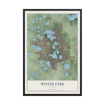 Winter Park, Florida map print, 12" x 18" W/ Black Ayous Wood Frame mockup