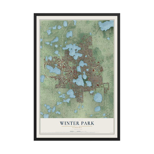 Map of Winter Park, Florida, 12 x 18 inch print in a black wood frame