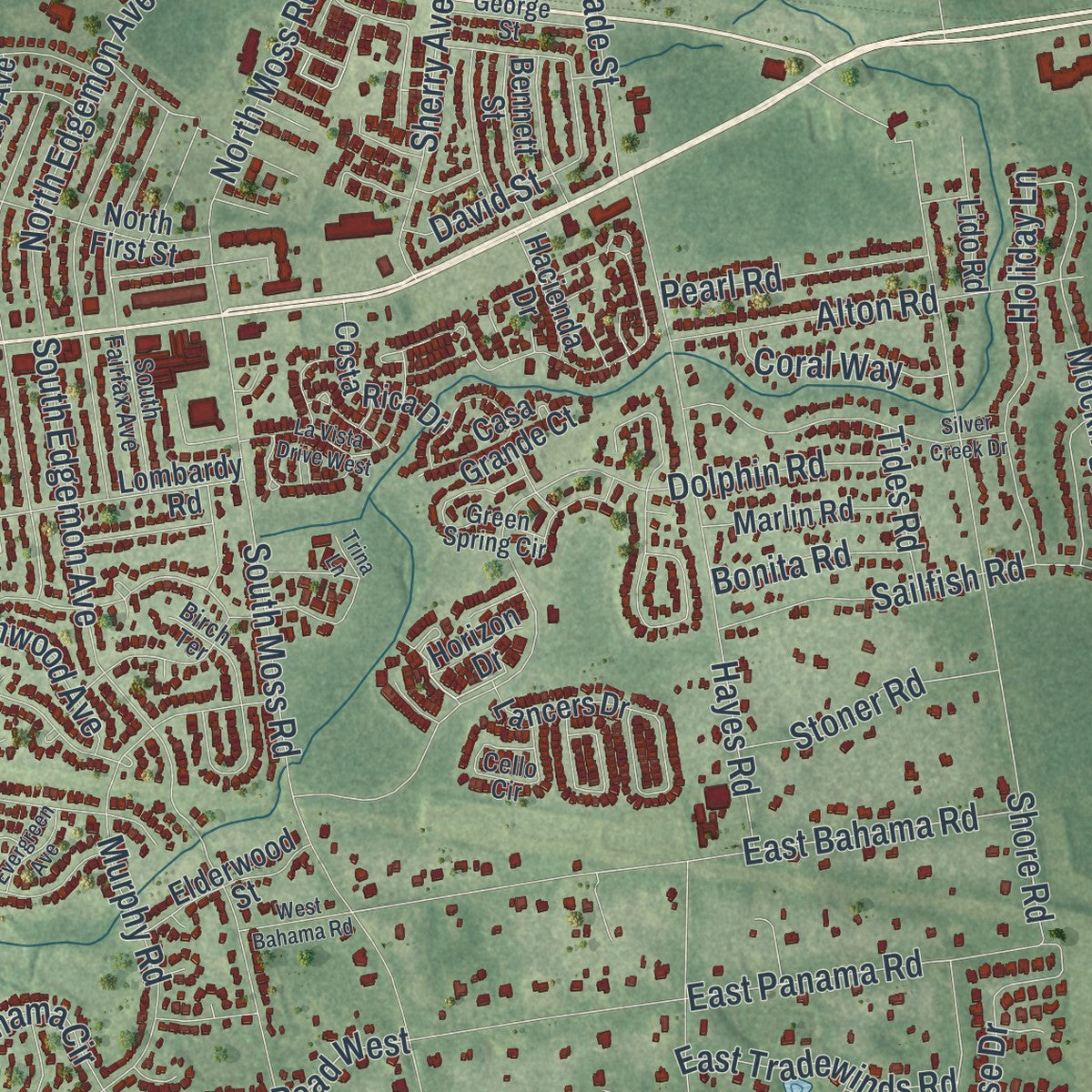 Close-up 1 of the Winter Springs, Florida map artwork