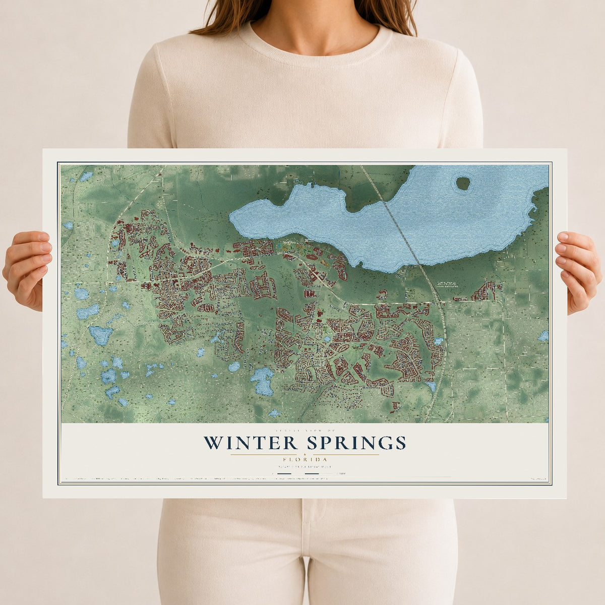 Winter Springs, Florida map print, 12" x 18" Archival Matte Print mockup