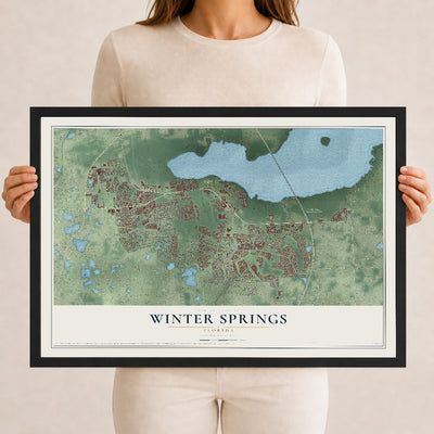 Winter Springs, Florida map print, 12" x 18" W/ Black Ayous Wood Frame mockup