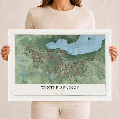 Winter Springs, Florida map print, 12" x 18" W/ White Ayous Wood Frame mockup