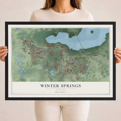 Winter Springs, Florida map print, 18" x 24" W/ Black Ayous Wood Frame mockup