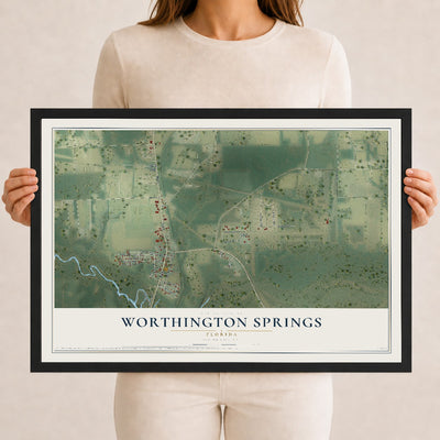 Worthington Springs, Florida map print, 12" x 18" W/ Black Ayous Wood Frame mockup